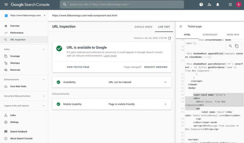 Google bot parsing page with Web Component